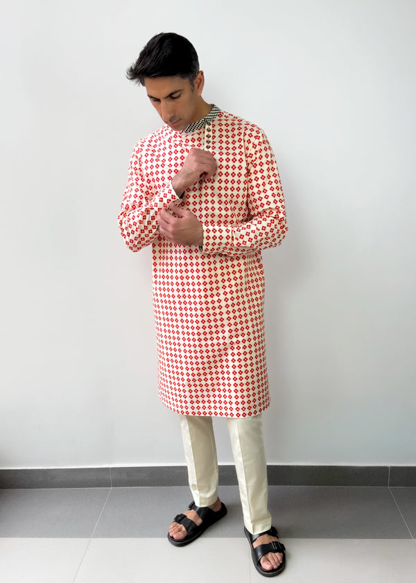 Red Bird Kurta Set