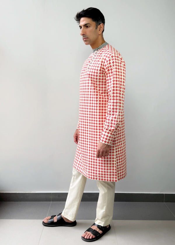 Red Bird Kurta Set
